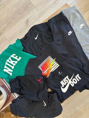 Nike Kids Black & Green Athletic Shorts and Tops Set